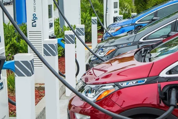 Electric car at a charging station
