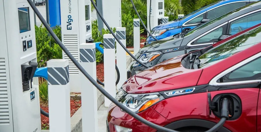 Electric car at a charging station